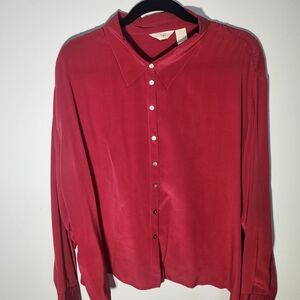 J. Jill 100% Silk Blouse XLP Petite Fuchsia Button Front Top